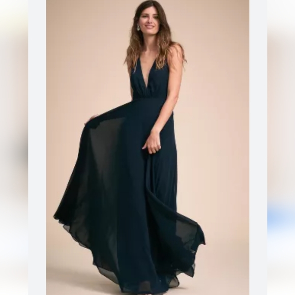 Jenny Yoo Dresses & Skirts - Anthropologie BHLDN /Jenny Yoo Ryan Illusion V Neck Maxi Dress Size 8 Navy Blue
